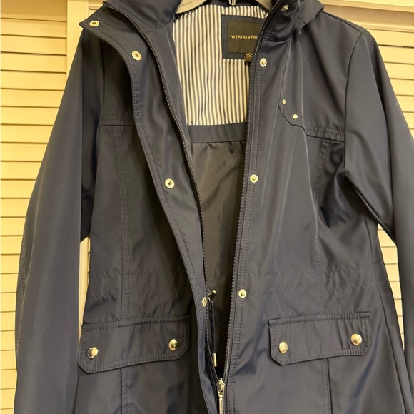 Weatherproof Navy Hooded Jacket with Gold Accents Women’s Sz S - Picture 2 of 16